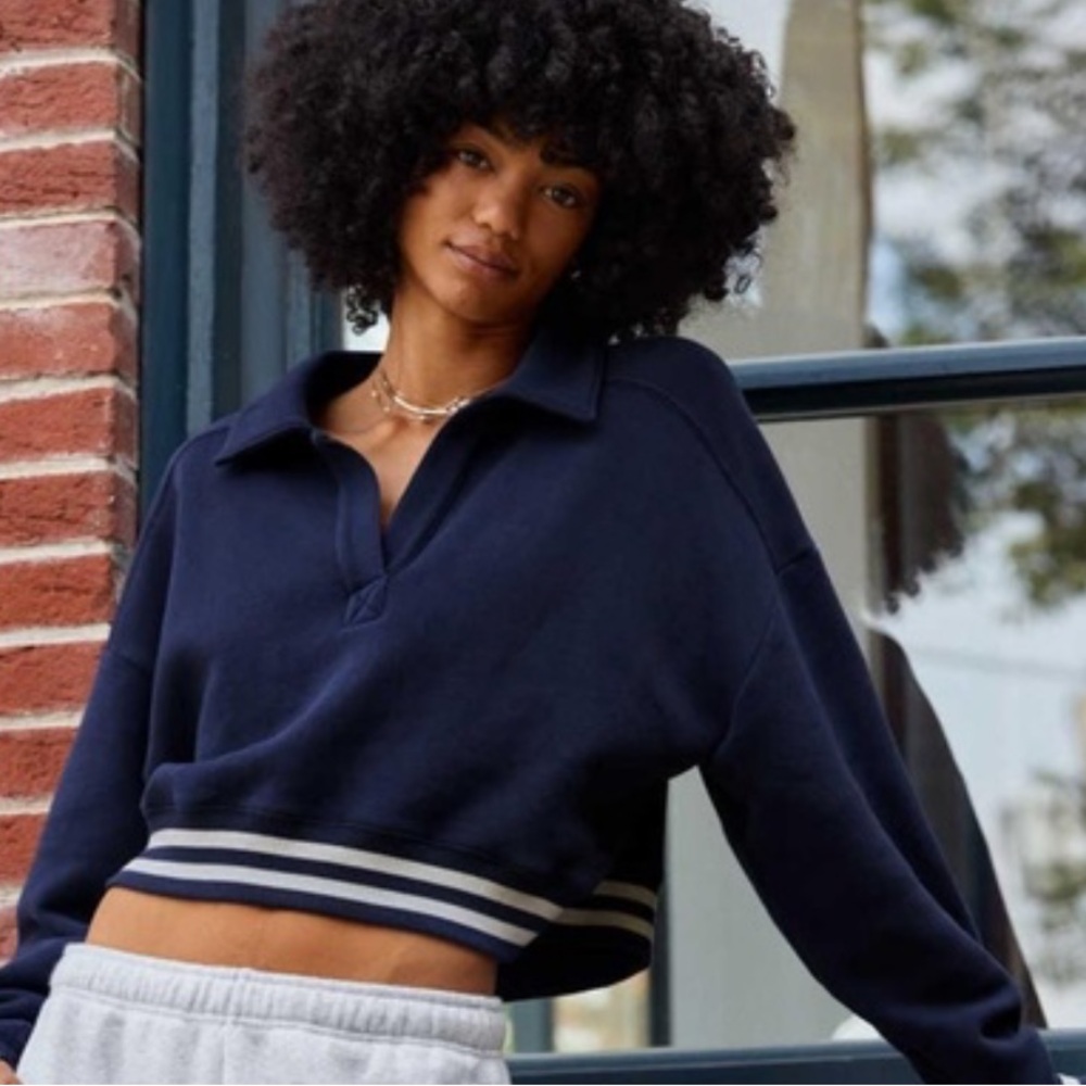 aerie Navy Blue V-Neck Cropped Sweater